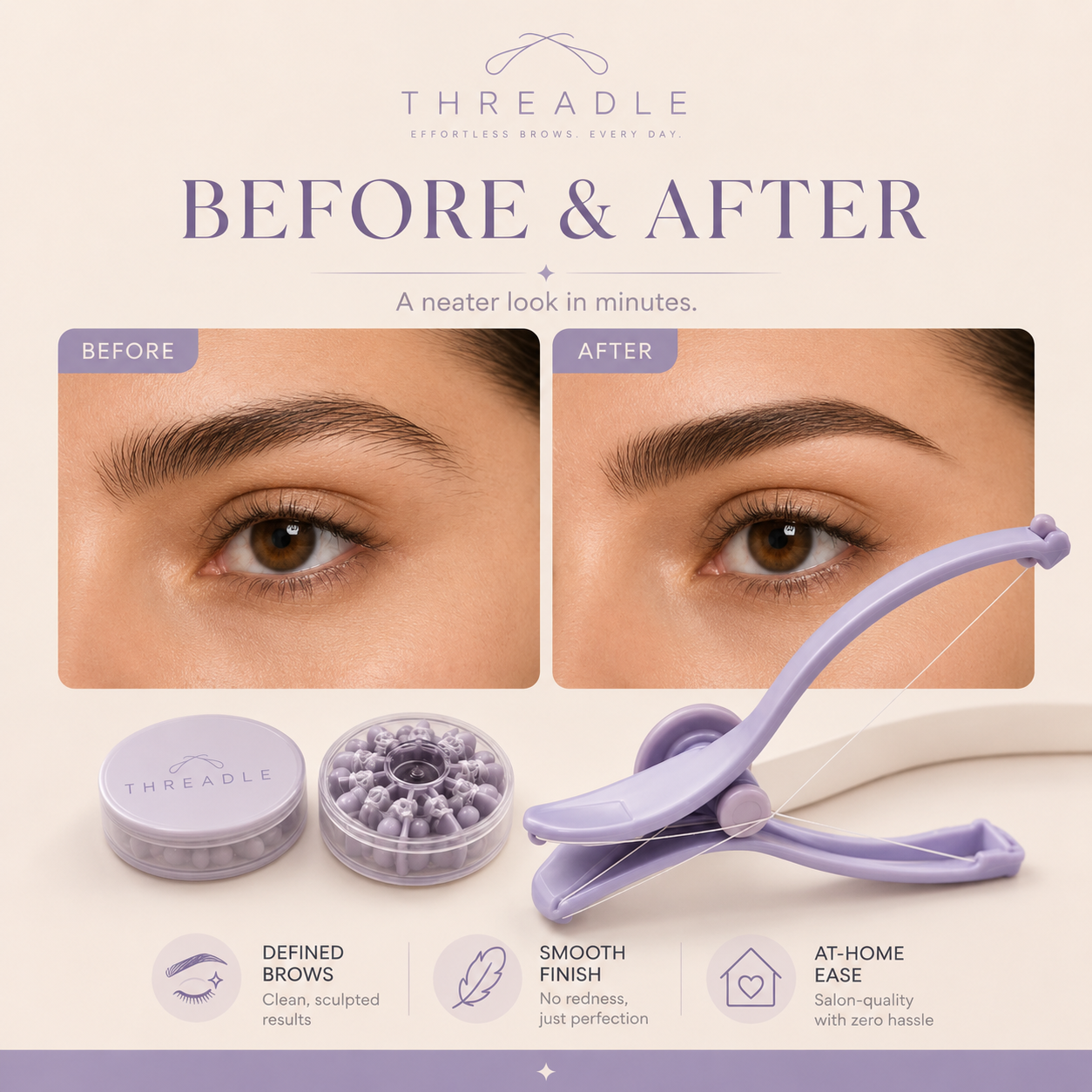Threadle at-home brow threading tool in lavender