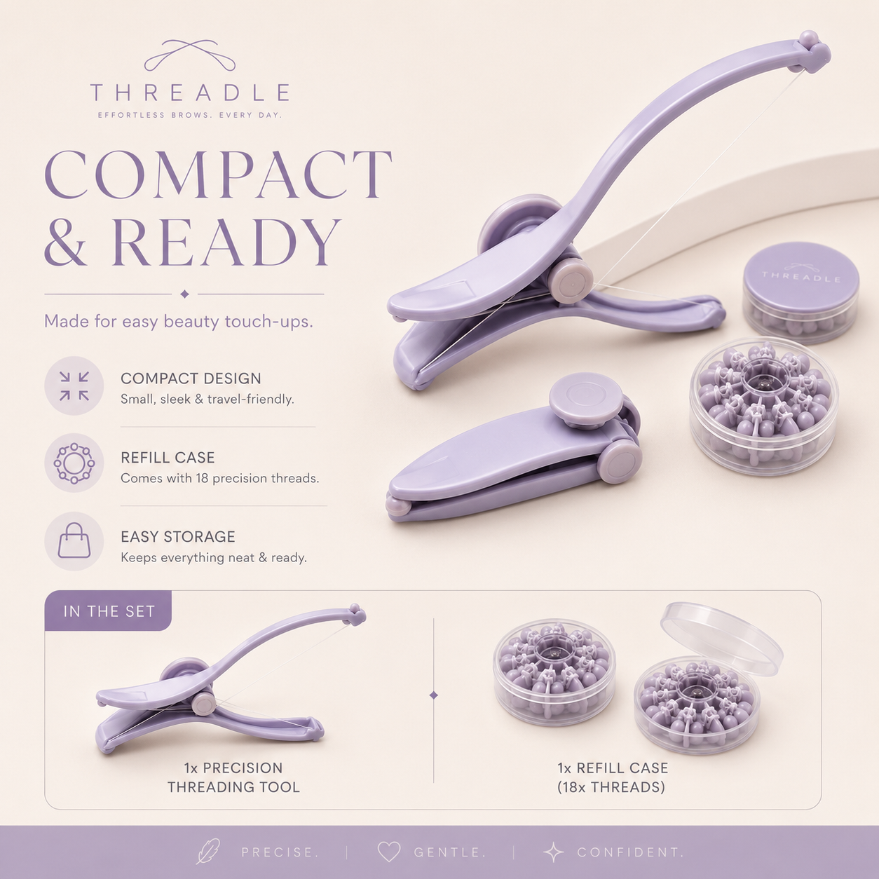 Threadle precise brow shaping tool